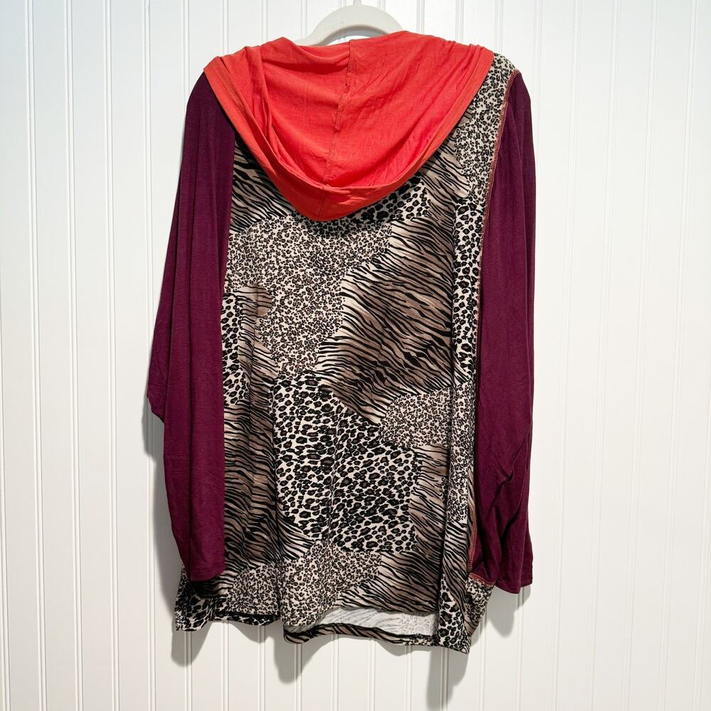Storyteller Leopard Print Tunic Top Hooded Purple Orange Plus Size 3X - Picture 6 of 6